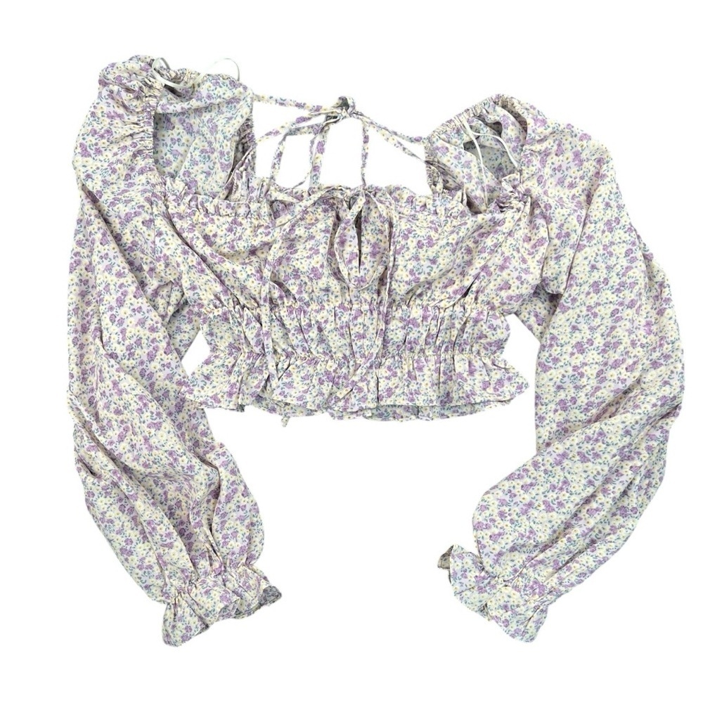 Free People Mable Women’s Peasant Floral Crop Top In Size S